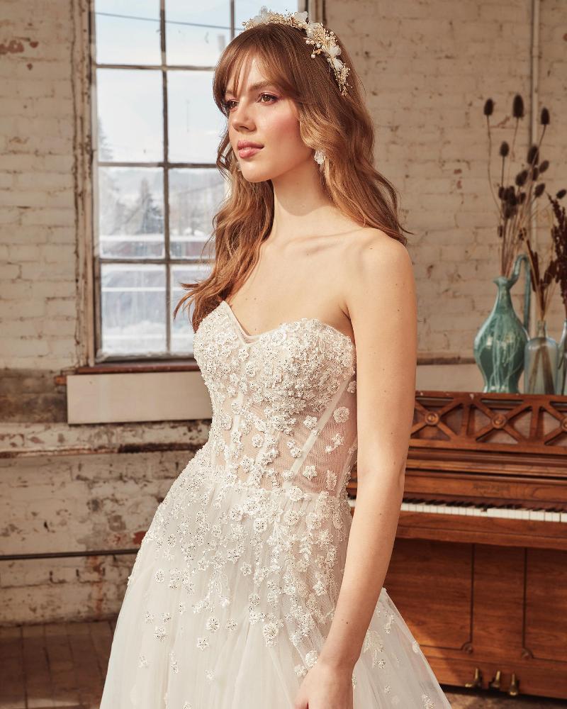 La21227 a line tulle wedding dress with cape sleeves or strapless neckline 5